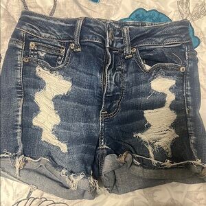 American Eagle Outfitters Blue Jean Shorts Distressed High-Waisted
